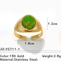 Bague réglable en acier inoxydable plaqué or 18 carats avec pierre verte - Style Éventail Bohème Or Pierre Verte (JZ-YS711-1)