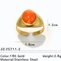 Bague ajustable en acier inoxydable plaqué or 18 carats avec pierre orange et texture rétro - Style Éventail Bohème Or Pierre Orange (JZ-YS711-2)