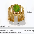 Bague rétro en acier inoxydable plaqué or 18K avec une pierre naturelle verte - Style Cage Or Pierre Verte (JZ-YS712-1)