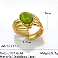 Bague ajustable en acier inoxydable doré 18K ornée d'une pierre naturelle verte - Triple Ligne Or Pierre Verte (JZ-YS713-1)
