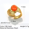 Bague ajustable en acier inoxydable doré 18K avec incrustation de pierre ovale - Triple Ligne Or Pierre Orange (JZ-YS713-2)