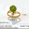 Bague ouverte en acier inoxydable plaqué or 18 carats avec pierre naturelle verte - Style Croisé Or Pierre Verte (JZ-YS714-1)