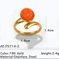 Bague réglable en acier inoxydable plaqué or 18 carats avec pierre naturelle orange - Style Croisé Or Pierre Orange (JZ-YS714-2)