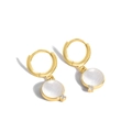 Golden geometric earrings featuring translucent white cat eye stones and cubic zirconia - White
