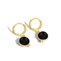 Moderne 18K Goldohrringe mit runden Onyx-Anhängern und kleinen Diamantakzenten - Schwarz