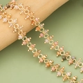 Gold plated beaded chain with champagne and green zircon crystals for DIY jewelry - 1 Piece/Pack / Champagne Olive Green And Purple Mix Style (C40001)