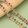 Gold-plated brass chain with multi-color zircon beads for DIY jewelry making - 1 Piece/Pack / Dark Pink Purple And Tea Mix Style (C40002)