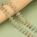 Handmade gold-plated wavy chain with cyan and olive green faceted beads for DIY jewelry - 1 Piece/Pack / Cyan Olive Green And Taupe Mix Style (C40003)