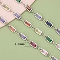 Pulsera minimalista bañada en plata con circonitas rectangulares de colores de 4,7 mm - 0,5m / Rectángulo Multicolor Plateado (C32104B)