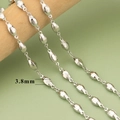 3.8mm minimalist silver link chain in a classic olive bead and ring design for DIY jewelry - Silver Rice Bead Link Chain (C42003B)