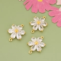 Three gold flower jewelry connectors with clear crystals and double loops for DIY bracelets - Transparent (MF8601A)