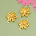 DIY six-petal flower jewelry connector in gold finish with yellow pear-cut cubic zirconia - Yellow (MF8602A)
