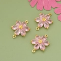 DIY jewelry connector with gold flower base and pink pear-cut zircon petals for bracelets - Pink (MF8603A)