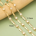 Maximalist gold chain with round cubic zirconia and wavy metal links, 3.5mm and 5mm width - Gold Sawtooth Wave Style (C41501A)—【1m】