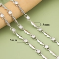 Chunky silver chain necklace with 3.5mm diamond shapes and 5mm round clear zircons - Silver Sawtooth Wave Style (C41501B)—【1m】
