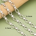 Silver chain with 4.2mm cubic zirconia and 6.6mm oval links for DIY jewelry making - Silver Oval Claw Setting Style (C41502B)—【1m】