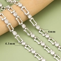 Silberne minimalistische Kettenglieder mit 4,1mm und 6mm breiten Zirkonia-Inlays - Silber H-Form Basis Stil (C41503B)—【1m】