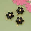 Schwarzer Blumenanhänger mit Vergoldung und zwei Schlaufen für DIY-Schmuck - Schwarz (MF8614A)