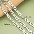 Silberkette mit Mäander-Muster und Zirkonia in Breiten von 5,6mm und 6,3mm - Silber Griechischer Schlüssel Mäander Stil (C41504B)—【1m】