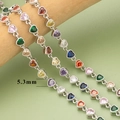 Pulsera artesanal de plata con circonitas cúbicas multicolores en forma de corazón - 0,5m / Corazón Multicolor Plateado (C41702B)