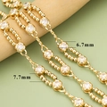 Goldene Schmuckkette mit Zirkonia-Inlays in Breiten von 6,7 mm und 7,7 mm - Gold Gedrehte Kordel Perle Stil (C41506A)—【1m】