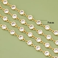 Cadena DIY de 5mm bañada en oro 18k con circonitas redondas para joyería fina - 0,5m / Piedra Redonda Transparente Dorada (C34401A)