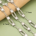 Versilberte Gliederketten mit Zirkonia-Besatz in 6.7mm und 7.7mm Breite - Silber Gedrehte Kordel Perle Stil (C41506B)—【1m】