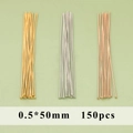 Chiodini a T in metallo 0.5x50mm per gioielli in oro, argento e oro rosa set 150pz - Oro 18K / MG8102 (0.5x50mm) / 150 Pezzi/Confezione