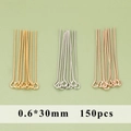 DIY jewelry eye pins 0.6x30mm in gold, silver and rose gold finishes 150pcs pack - 0.6x30mm / Eye Pin (MG8304) / 150 Pieces/Pack / Gold