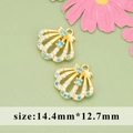 Gold plated shell charms with blue zircons for DIY jewelry making, 14.4mm by 12.7mm size - Shell Shape (MG7206A)