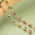 Gold-plated chain with handmade purple and champagne crystal beads for jewelry DIY - 1m / C43105 Purple Pink Cluster