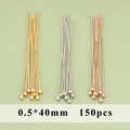 0.5x40mm ball head pins in gold, silver and rose gold finishes for DIY jewelry making - Ball Headpins (MG9004) / 0.5x40mm (150 Pieces/Pack) / 18K Gold