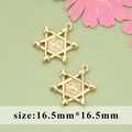 Gold star evil eye pendant charm with white zircon pavé, size 16.5mm x 16.5mm - Gold Evil Eye Hexagram (MG5604A)