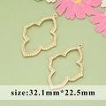 Golden clover charms with micro-set zircons for DIY jewelry, size 32.1mm by 22.5mm - Large Gold Hollow Clover (MG5607A)