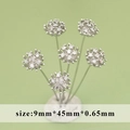 Spilli a T a fiore argento con zirconi per gioielli fai da te 9mm x 45mm x 0.65mm - Fiore di zirconia radiale (MG2604B)