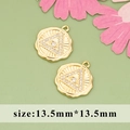 Golden Evil Eye charms with micro-pave zircons and geometric Morocco pattern - Eye of Providence Round (MG5608A)