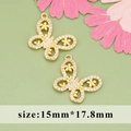 Golden butterfly pendant with white zircons for jewelry making, 15mm by 17.8mm - Hollow Rhinestone Butterfly (MG5609A)