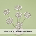 Spilli a fiore in argento con zirconi per gioielli fai da te, set di 6 da 9x45mm - Fiore di zirconia pavé (MG2605B)