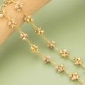 Gold plated firework chain with pink and grey crystal beads for DIY jewelry - 1m / C43101 Pink Gray Cluster