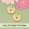 Golden Evil Eye flower charm with blue rhinestone for DIY jewelry making 12.3mm - Blue Evil Eye Hammered Style (MG6103)