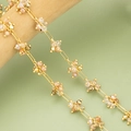 Gold plated beaded necklace chain with champagne and pink crystals for jewelry DIY - 1m / C43103 Champagne Pink Cluster