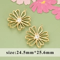 Vintage gouden bloemen hanger met zirkoon en twaalf holle bloembladen, 24,5 mm - Holle Twaalfbladige Bloem Stijl (MG6308)
