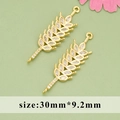 Zirconia wheat ear jewelry connector pendant in 18k gold plating, 30mm size - Wheat Shape Connector (MG7204A)