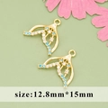 Gold plated fish tail charms with blue zircons for DIY jewelry making, 12.8mm by 15mm size - Fish Tail Shape (MG7205A)
