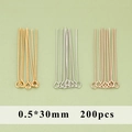 Golden finish copper eye pins for DIY jewelry making, size 0.5x30mm, set of 200pcs - 0.5x30mm