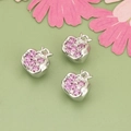 Apple shaped 18K gold plated pendant with pink zircons and silver base for jewelry DIY - Silver Apple (Pink/White Zirconia) (MG8002B)