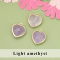 Pendentif en cristal d'améthyste claire en forme de cœur avec bordure dorée pour bijoux - Améthyste