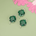 Emerald green cushion-cut glass charms with double silver connectors for jewelry DIY - Green