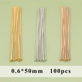 Spilli a testa piatta per gioielli DIY in oro argento e oro rosa 0,6x50mm 100 pezzi - Oro 18K / MG8101 (0.6x50mm) / Set da 100 pezzi