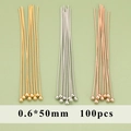 DIY jewelry 0.6x50mm ball head pins in gold, silver, and rose gold finish, 100pcs pack - Ball Headpins (MG9001) / 0.6x50mm (100 Pieces/Pack) / 18K Gold